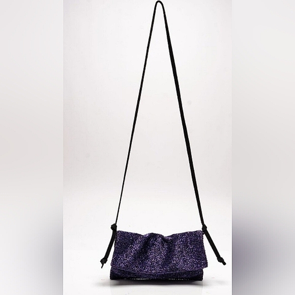 Free People Exclusive Emblished Beads Crossbody Bag Violet Leather Handle NWT$